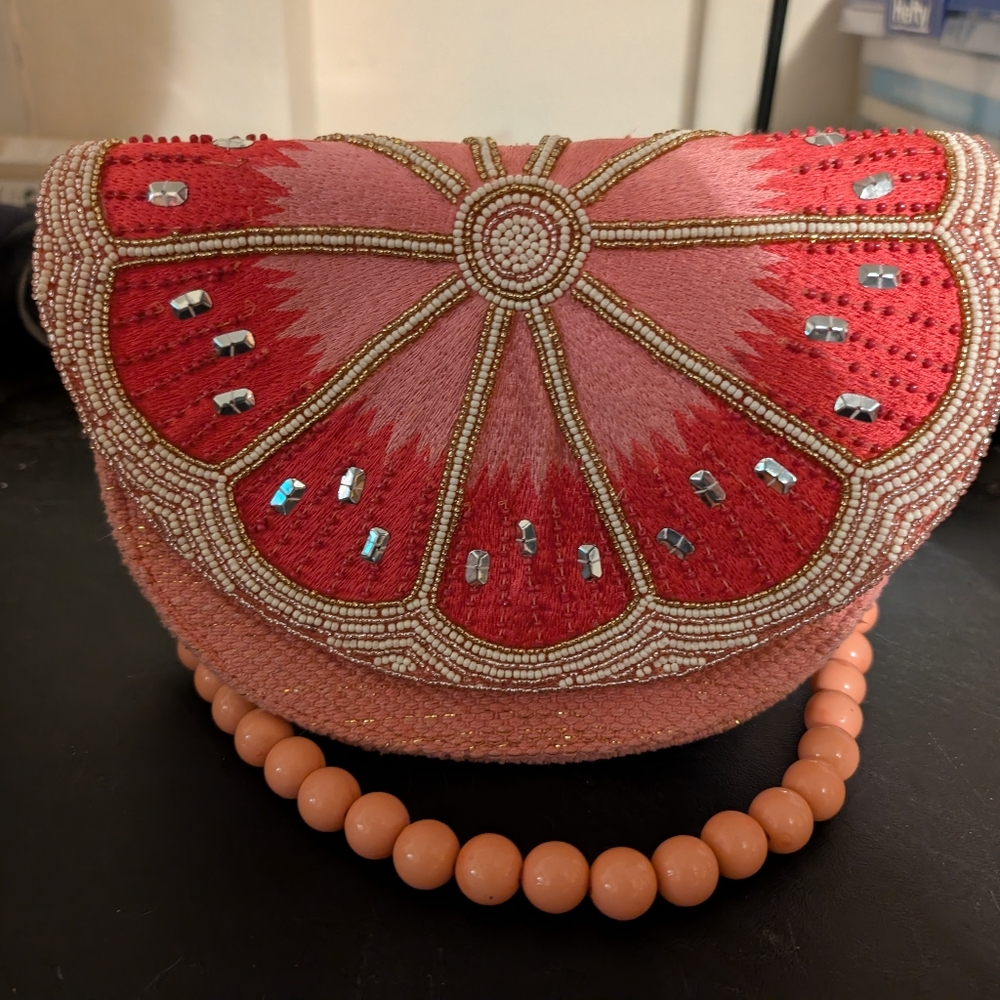 Cresent Pink Lemon Embellished Shoulder Bag America And Beyond